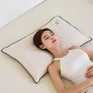 Comfortable pure cotton kids pillow with removable cover and floral patch decoration