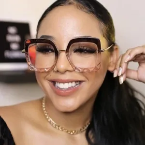 Retro TR90 Large Square Anti Blue Light Glasses Frames For Women Fashion European Style Metal Arm Optical Eyewear Plain Glasses