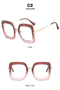 Detailed side and front views of oversized square TR90 anti-blue light glasses frames