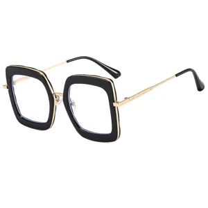 Stylish oversized square anti-blue light glasses frame with a chic black and gold design