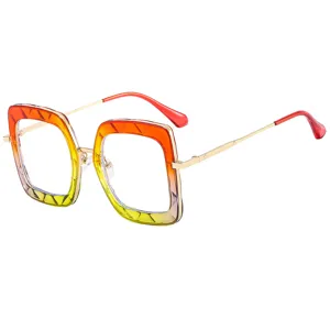 Oversized square TR90 glasses frames with vibrant orange yellow gradient for stylish women