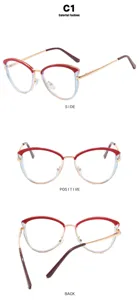 Multi-angle detail views of cat-eye glasses frame with blue light blocking lenses
