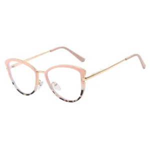 Stylish cat-eye TR-90 glasses frames with anti-blue light lenses and metal temples