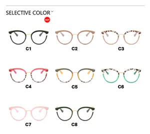Selectie van acht stijlvolle cat-eye brilmonturen in diverse kleuren en patronen
