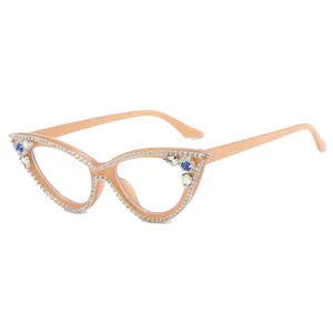 Ρετρό σκελετός γυαλιών cat-eye σε nude χρώμα με αστραφτερά στρας και μπλε στοιχεία