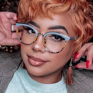 Stijlvolle ronde oversized cat-eye brilmontuur TR-90 met blauwlichtfilter