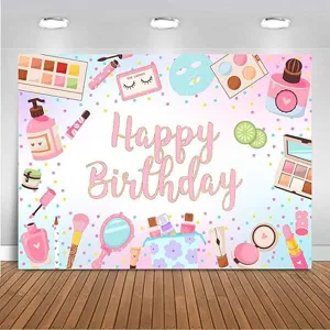 Makeup Theme Happy Birthday Photography Backdrop Girly Pink Purple Gradient Polyester Fabric Wall Hanging Banner Party Decorations Photo Booth Studio Props