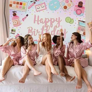 Makeup theme happy birthday photography backdrop for girls party decoration