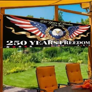Striscione Commemorativo 250 Anniversario USA Aquila Calva Patriottica Stelle Strisce All aperto Cortile Bandiera Poliestere
