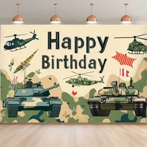 Camo Military Tank Birthday Photography Backdrop For Boys Party Decor Polyester Mechanical Theme Happy Birthday Photo Background