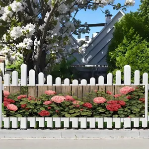Floral pink rose garden fence banner decoration for outdoor backyard privacy decor