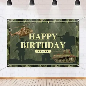 Camouflage military tank helicopter theme happy birthday party backdrop for boys photography