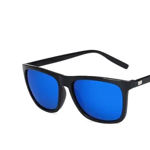 Elegantes gafas de sol cuadradas para hombre con montura negra y lentes de espejo azules