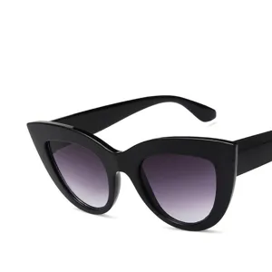 Stylish vintage cat eye sunglasses with thick black frames and purple gradient lenses