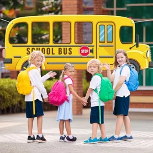 Fondo de autobús escolar amarillo para decoraciones de fiesta de vuelta al cole