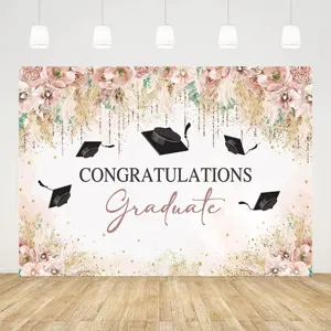 Pink Graduation Party Photography Backdrop Congrats Grad Class of 2026 Polyester Photo Booth Background For Party Decoration