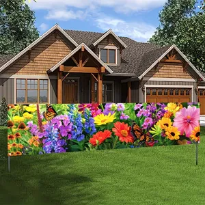 Colorful floral and butterfly print garden banner for outdoor party fence decoration