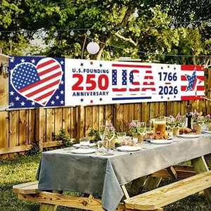 Banner per il 250° anniversario degli USA con cuore patriottico e stelle decorative