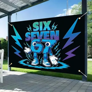 Birthday party photography backdrop, black polyester background with number 67 design.