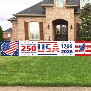 Striscione patriottico per il 250° anniversario degli USA con bandiera a cuore e stelle