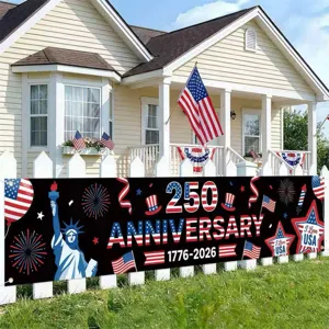 US 250th Anniversary banner with Liberty Statue for Independence Day yard decor
