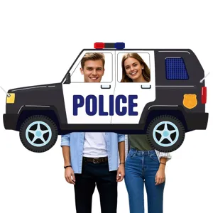 Cartoon police car shaped photo backdrop cutout for kids birthday party decorations