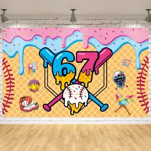 Birthday photography backdrop polyester fabric for kids party decoration sweet ice cream theme
