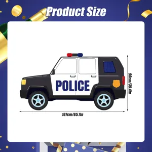 Cartoon police car shaped party backdrop photo booth prop 167x90cm size guide info