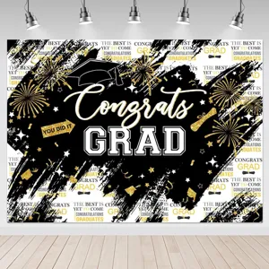 Congrats Grad Graduation Backdrop Party Decoration Polyester Banner Congrats Graduate Celebration Photography Background Cloth