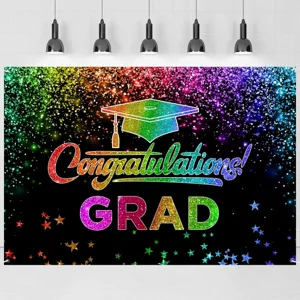 Congratulazioni Laurea Sfondo per Festa di Laurea Nero Poliestere Fotografia Sfondo Stendardo Tocco Accademico Stelle Decorazione Festa