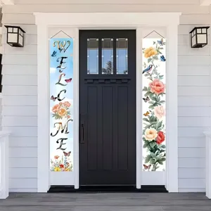 Bannières de porche à fleurs et oiseaux avec texte "WELCOME" pour jardin