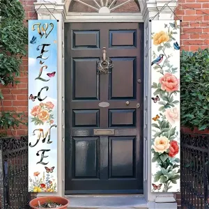 Bannières de bienvenue élégantes fleurs et oiseaux pour porte de jardin et décoration