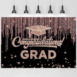 Sfondo per laurea con brillantini oro rosa e scritta di congratulazioni per foto