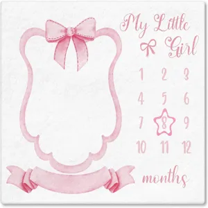 Pink Bow Baby Milestone Blanket For Photography Background Newborn Girl Monthly Growth Record Polyester Fleece Photo Prop
