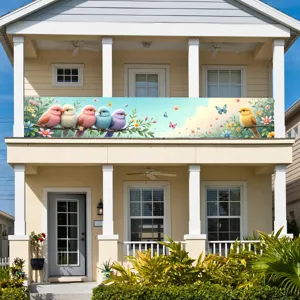 Spring Birds Flowers Garden Banner Outdoor Decoration Polyester Pongee Banner For Yard Fence Balcony Wall Hanging Decor