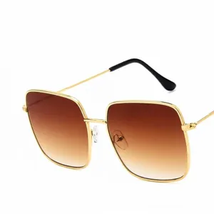 Oversized square metal sunglasses with vintage polygonal frames and gradient lenses