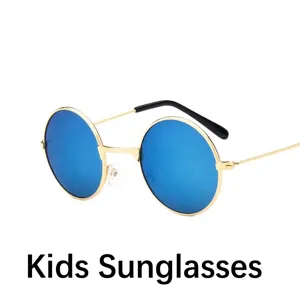 Runde Retro-Kindersonnenbrille mit goldenem Metallrahmen und blauen Gläsern für Kinder