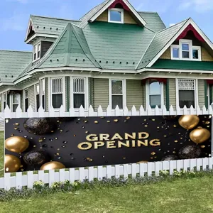 Striscione per Grande Apertura Nero e Oro Decorazione con Stampa di Palloncini e Paillettes in Tessuto di Poliestere Fondale per Festa