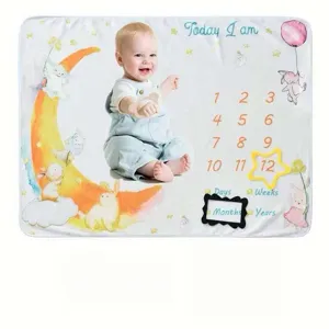 Baby Meilenstein Decke mit süßem Hasen und Mond Motiv zur Verfolgung des Wachstums