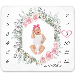 Baby Monatlicher Meilenstein Decke Für Neugeborenen Fotografie Hintergrund Requisiten Pfirsichhaut Stoff Blumiges Wachstum Decke