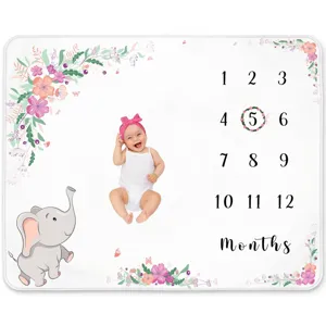 Baby monatliche Meilensteindecke mit Blumenkranz und süßem Elefantendesign für Fotos