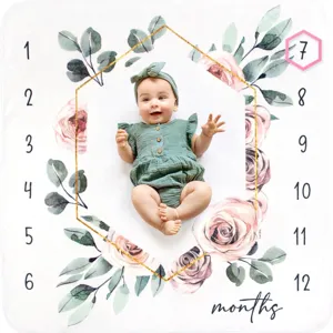 Baby Meilenstein Decke mit Blumenmuster und Zahlen für monatliche Fotografie