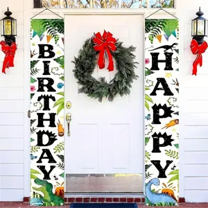 Dschungel Dinosaurier Geburtstag Veranda Banner Happy Birthday Hängeschild Für Kinder Party Zuhause Outdoor Indoor Deko Polyester Pongee Muster