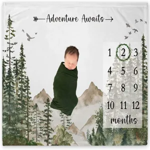 Forest Adventure Baby Milestone Blanket Soft Peach Skin Polyester Growth Chart Monthly Photography Backdrop For Newborn Gift