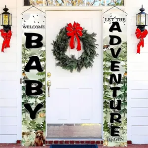 Jungle Adventure Baby Shower Porch Banner Animal Pine Forest Decorative Door Hanging Couplet For Welcome Baby Party Decoration