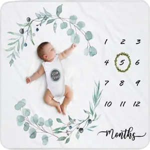 Baby Meilenstein Decke mit Blattkranz und 1-12 Monaten für Neugeborenen-Fotografie-Hintergrund