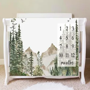 Beautiful baby milestone blanket with forest adventure theme for growth tracking.