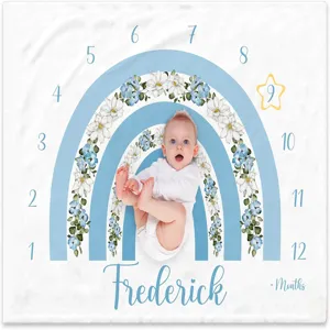 Baby Milestone Blanket Soft Polyester Rainbow Floral Growth Month Photography Prop Newborn Commemorative Record Backdrop Blanket
