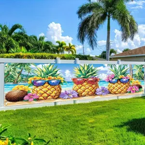 Tropische Ananas Zomerfeest Banner Hawaii Thema Zonnebril Patroon Achtergrond Voor Buiten Tuin Hek Decoratie Polyester Doek