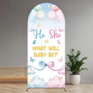 Gender Reveal Party Backdrop Polyester Pink Blue Balloon Arch Cover Banner Baby Shower Birthday Stage Photo Background Wall Decoration